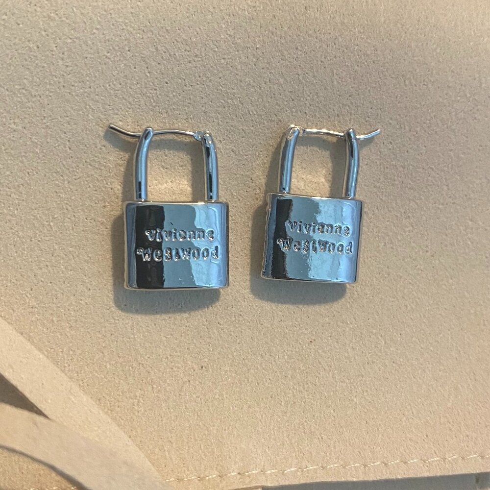 Vivienne Westwood Vintage Silver Lock Earrings with Crystal Accents - Picture 5 of 5